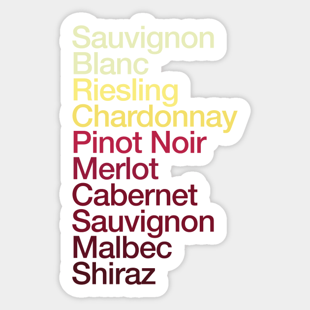 Wine Grapes List Color Chart - Pinot Noir Chardonnay Cabernet Sticker by PodDesignShop